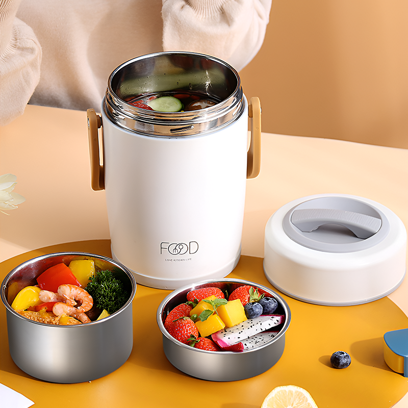 304 Portable Stainless Steel Thermal Lunch Box – 1.6L & 2L Insulated Food Container with Leakproof Inner Bowls, Long Heat Retention for Soup, Rice & Meals