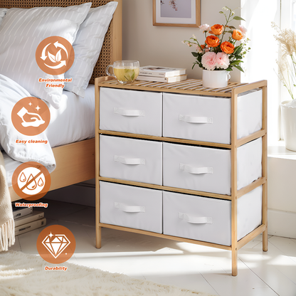 Bamboo Wood Fabric Drawer Storage Cabinet – 6/3 Drawer Organizer for Bedroom, Kids Room & Closet