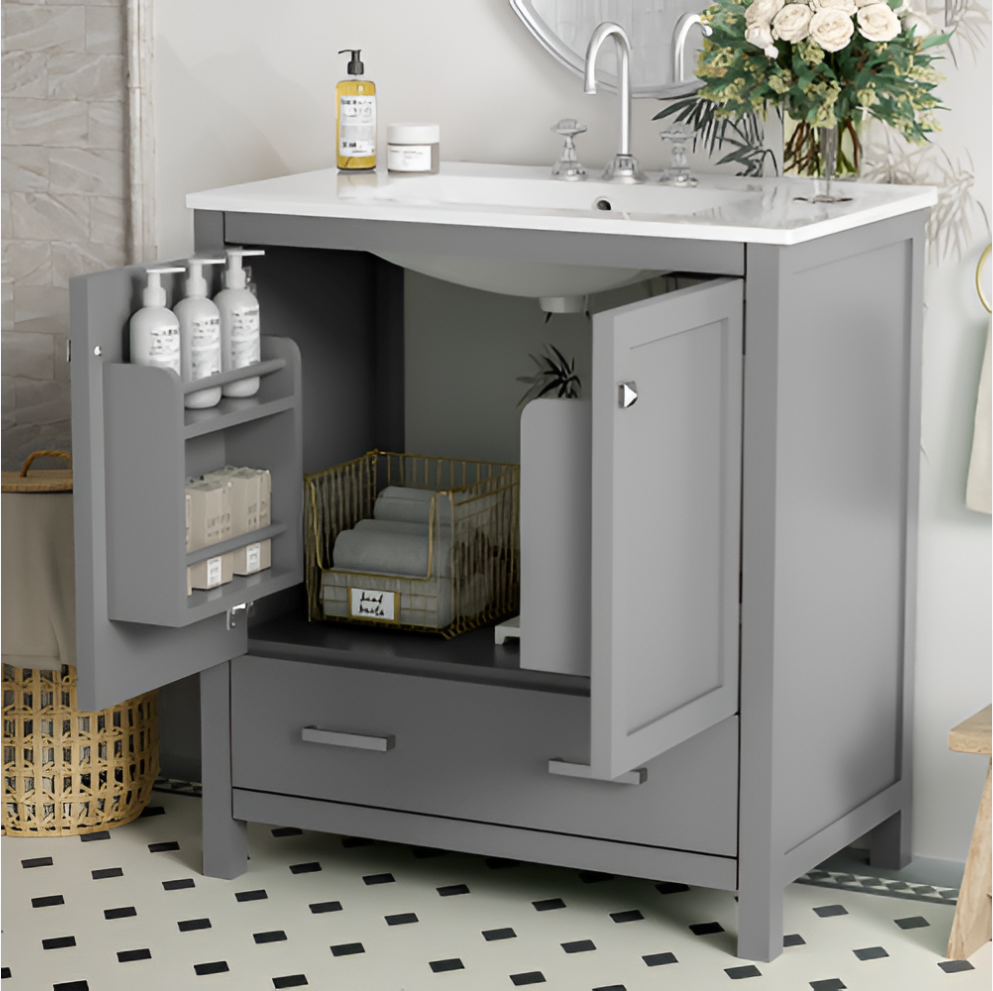 Modern Bathroom Vanity with Sink – Solid Wood Cabinet with Drawer & Soft-Close Doors, Undermount Combo Sink & Ample Storage