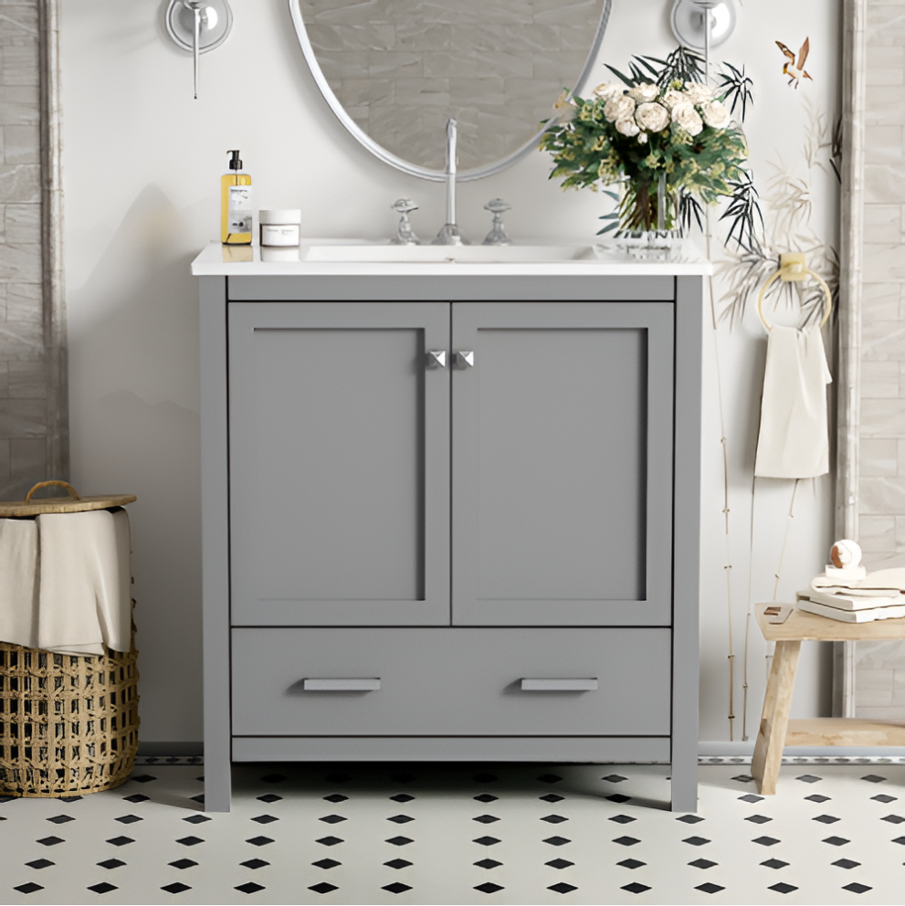 Modern Bathroom Vanity with Sink – Solid Wood Cabinet with Drawer & Soft-Close Doors, Undermount Combo Sink & Ample Storage