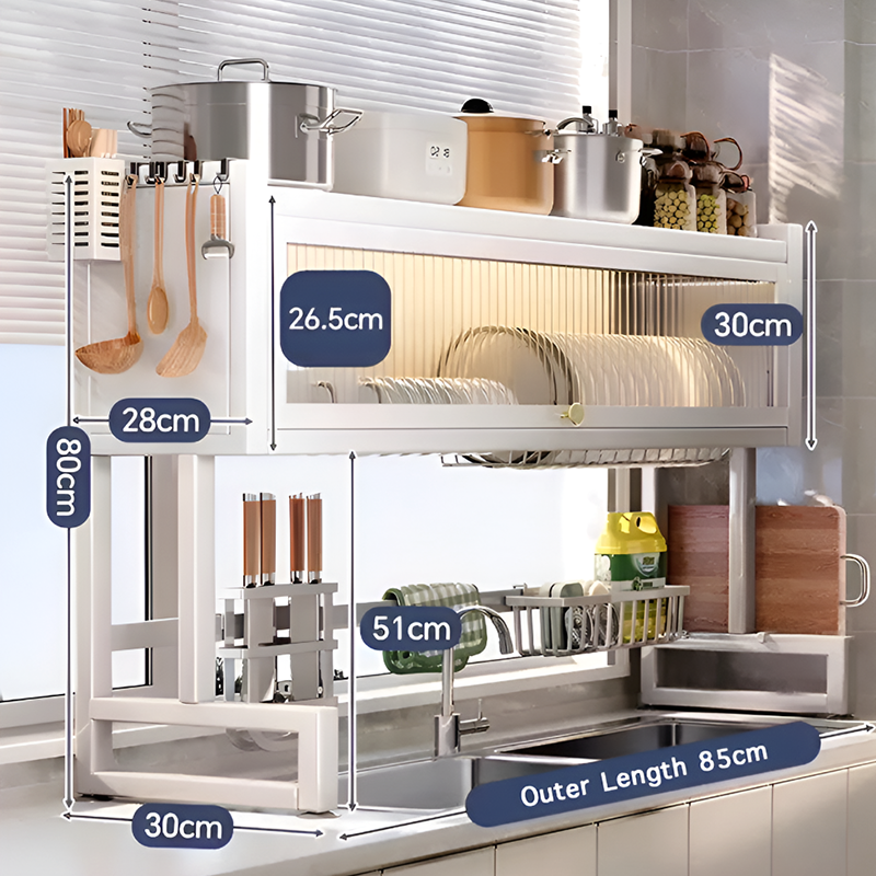 Over the Sink Dish Drying Rack with Dustproof Cover – Multifunctional Kitchen Storage Organizer