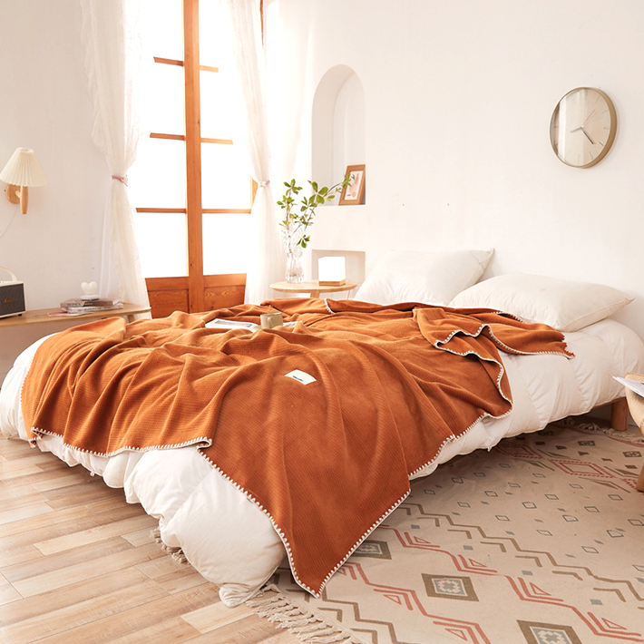 Waffle Velvet Throw Blanket - Ultra Soft Lightweight Summer Air Conditioning Blanket for Bed & Couch