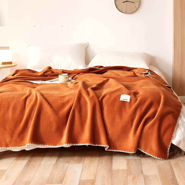 Waffle Velvet Throw Blanket - Ultra Soft Lightweight Summer Air Conditioning Blanket for Bed & Couch