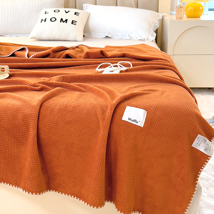 Waffle Velvet Throw Blanket - Ultra Soft Lightweight Summer Air Conditioning Blanket for Bed & Couch
