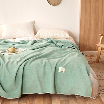 Waffle Velvet Throw Blanket - Ultra Soft Lightweight Summer Air Conditioning Blanket for Bed & Couch
