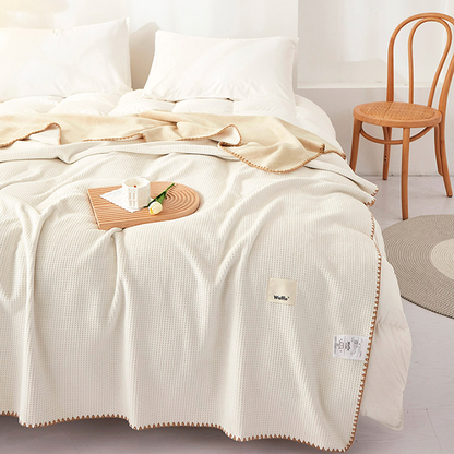 Waffle Velvet Throw Blanket - Ultra Soft Lightweight Summer Air Conditioning Blanket for Bed & Couch