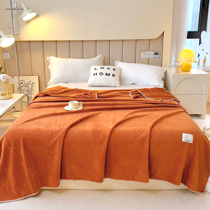 Waffle Velvet Throw Blanket - Ultra Soft Lightweight Summer Air Conditioning Blanket for Bed & Couch