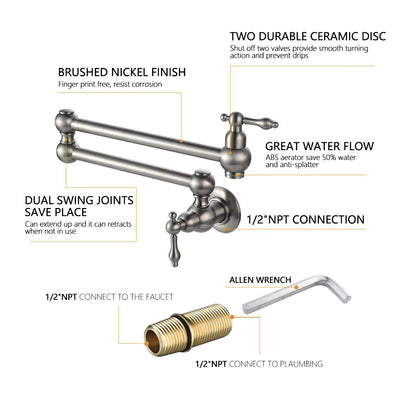Wall-Mount Pot Filler Faucet – Retractable Folding Kitchen Tap